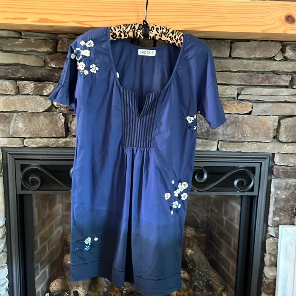 St ROCHE Dress Embroidered Navy Sz XS